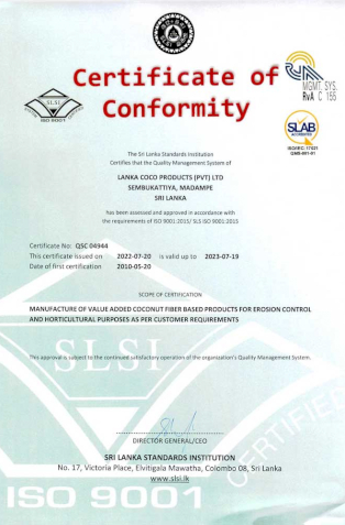 LANKA COCO PRODUCTS PVT LTD OMS Certificate 2